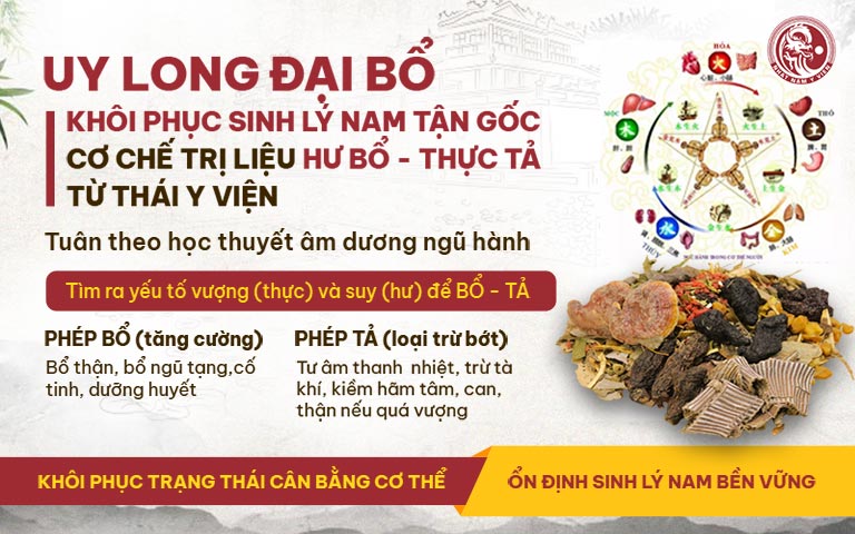 yếu sinh lý Cơ chế HƯ BỔ - THỰC TẢ khắc phục yếu sinh lý toàn diện của Uy Long Đại Bổ