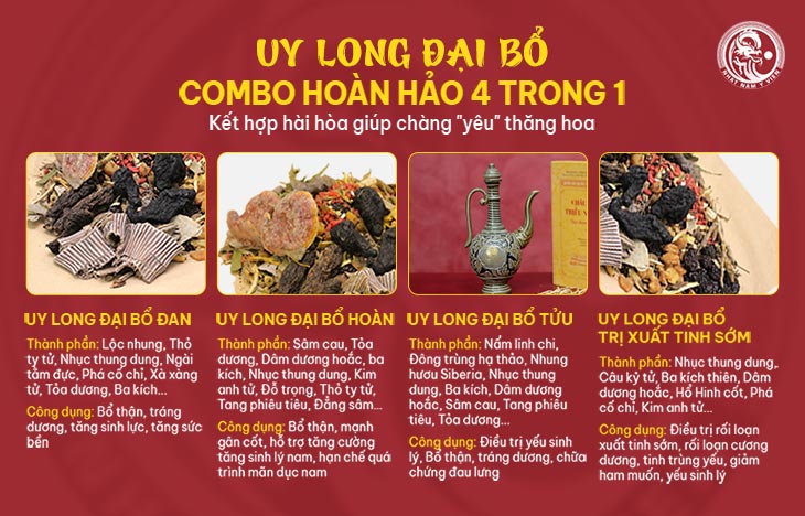 Uy Long Đại Bổ mang lại hiệu quả cao nhờ sự kết hợp "4 trong 1" Uy Long Đại Bổ mang lại hiệu quả cao nhờ sự kết hợp "4 trong 1"